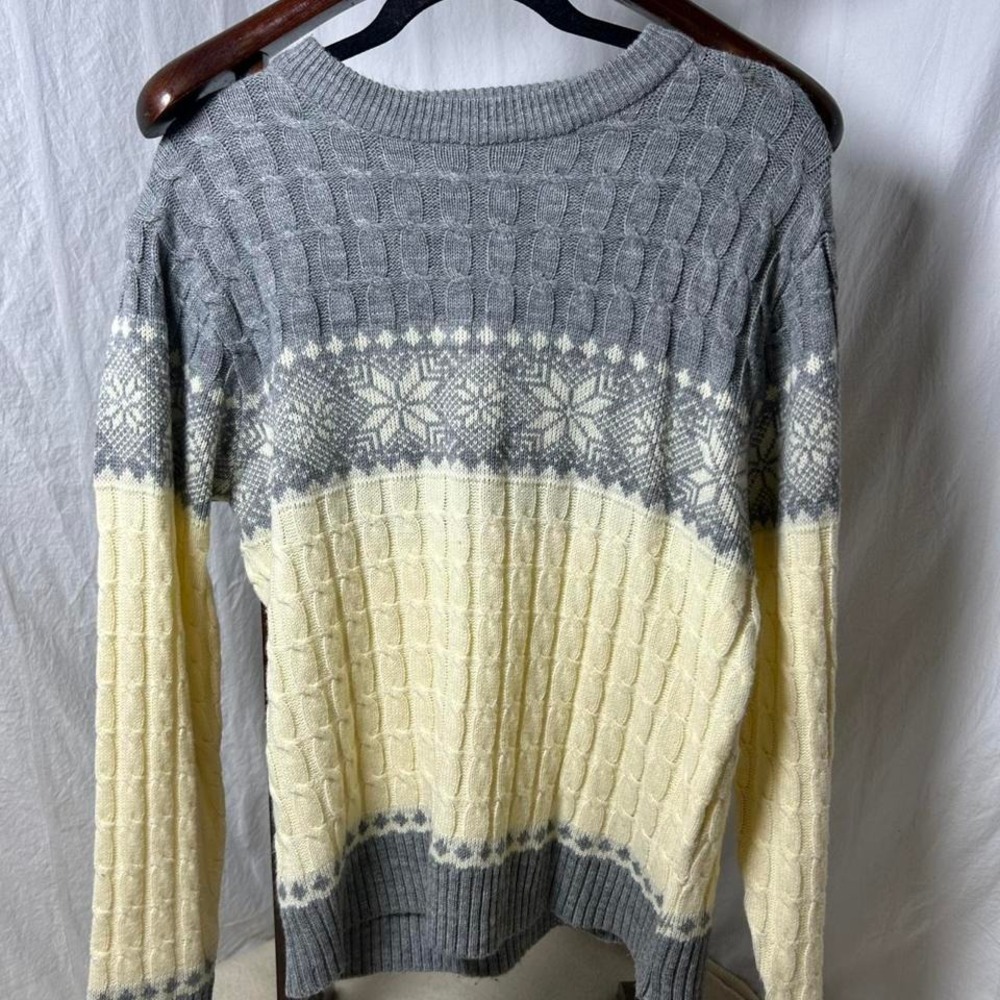 Steep Slopes Sweater Men‎ Large Gray Fair Isle Snowflake Acrylic Ski Retro VTG